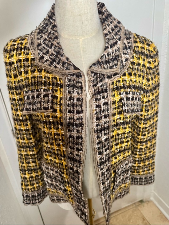 Oscar de la Renta Jackets & Blazers - Oscar de la Renta Yellow, Brown & Cream Tweed Blazer Jacket